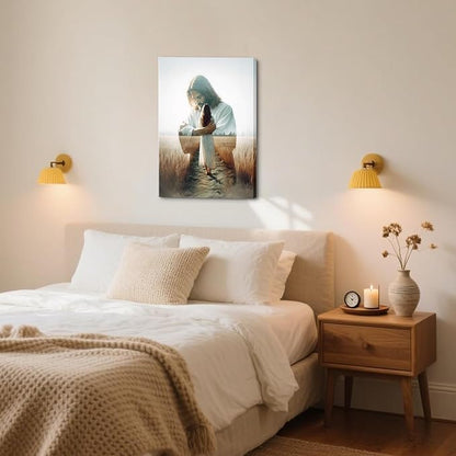 Jesus Hugging Woman Canvas Wall Art Jesus And Girl Painting picture Wall Decor religion Christian Healing Embrace Bible Stories Poster Print Artwork for Church LDS bedroom Living Decor 12x16in Canvas