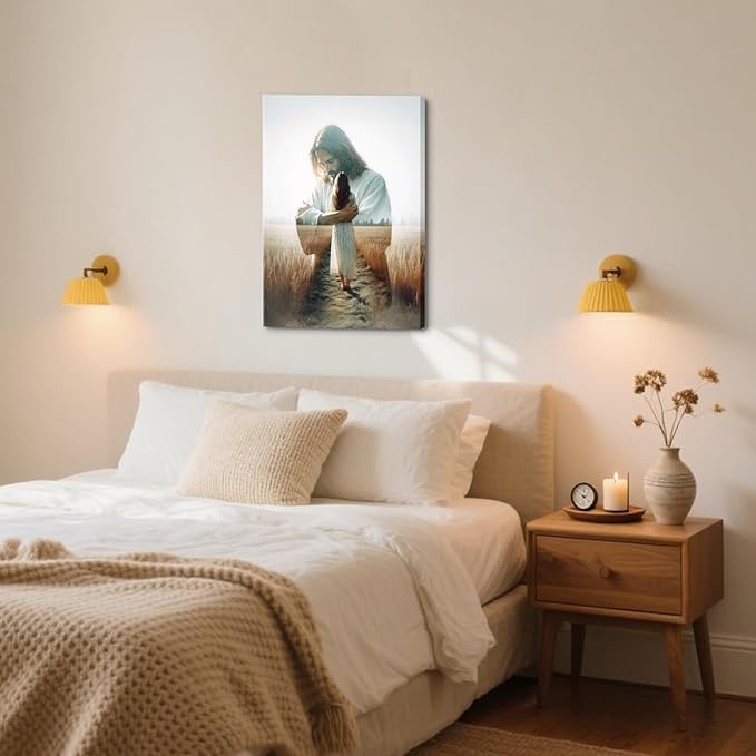 Jesus Hugging Woman Canvas Wall Art Jesus And Girl Painting picture Wall Decor religion Christian Healing Embrace Bible Stories Poster Print Artwork for Church LDS bedroom Living Decor 16x24in Canvas