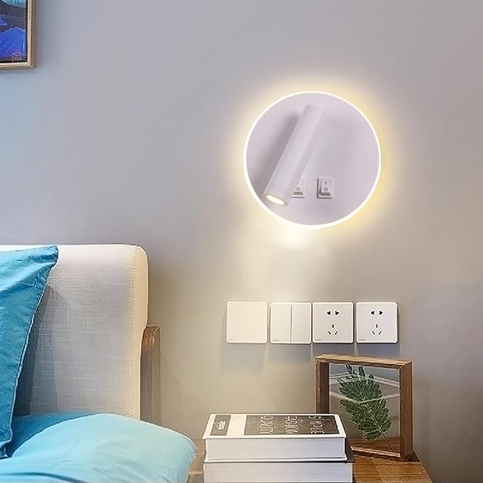 Wall Wash Light White Bed LED with Interior Wall Adjustable Spotlight Reading lamp Wall lamp for Hallway Bedroom Stairs Hotels Indoor Bedside Lamp 3000K (3W + 9W)