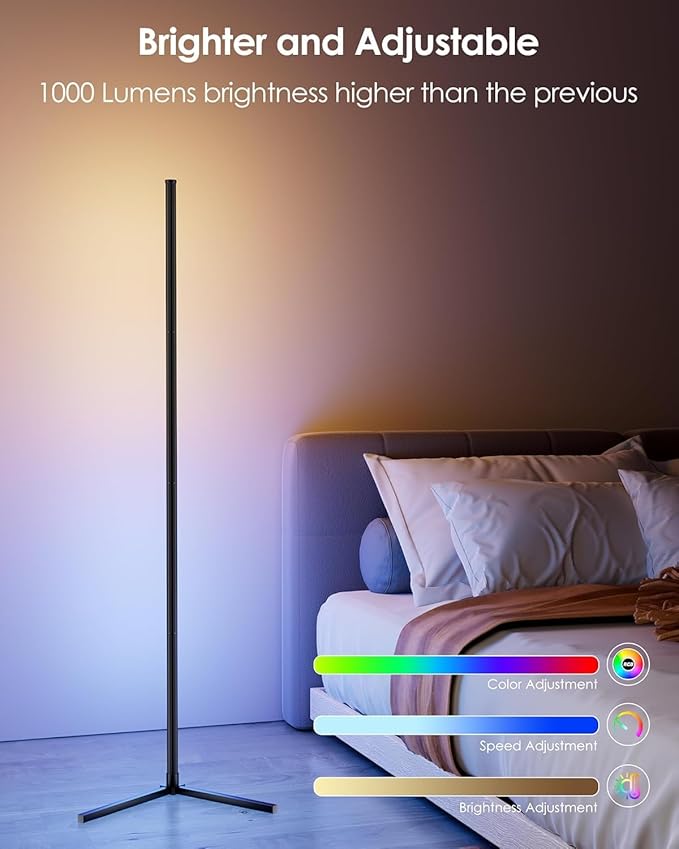 2 Pack Corner Floor Lamp, 65" RGB LED Corner Lamp, Color Changing Ambient Lighting with Music Sync - App and Remote Control LED Lamp for Bedroom, Living Room, Gaming Room