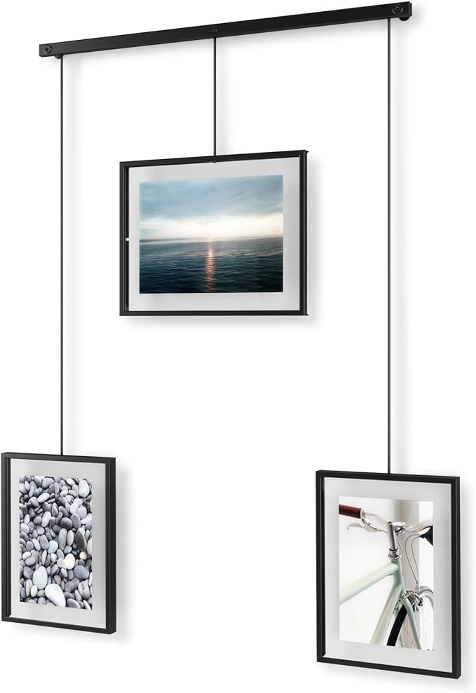 Umbra Exhibit Picture Frame Gallery Set, Adjustable Collage Display for 3 Photos, Prints, Artwork and More, Holds two 4x6" and one 5x7" Photos, Black