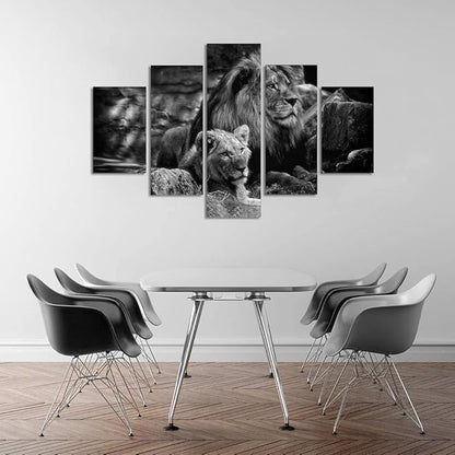 Yatsen Bridge Modern Lion and Lioness Canvas Wall Art 5 Panels Black and White Lions Painting Prints on Posters Easy to Hang for Home Decor - 60''W x 40''H