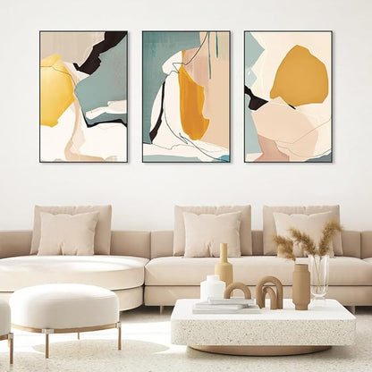 MPLONG Wall Art, Frame Canvas Wall Art Set, Striking Modern Minimalism, Abstract Natural Geometric Color Block Picture Prints, Aesthetic Living Room Bedroom Office Kitchen Wall Decor