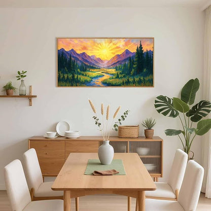 HPNIUB Boho Sunrise Mountain Framed Wall Art Set,Colorful Nature Wilderness Wall Decor,Abstract Landscape Art Print,Sunset Pine Tree Artwork for Living Room, Bedroom,Dining Room,Office-20''x40''