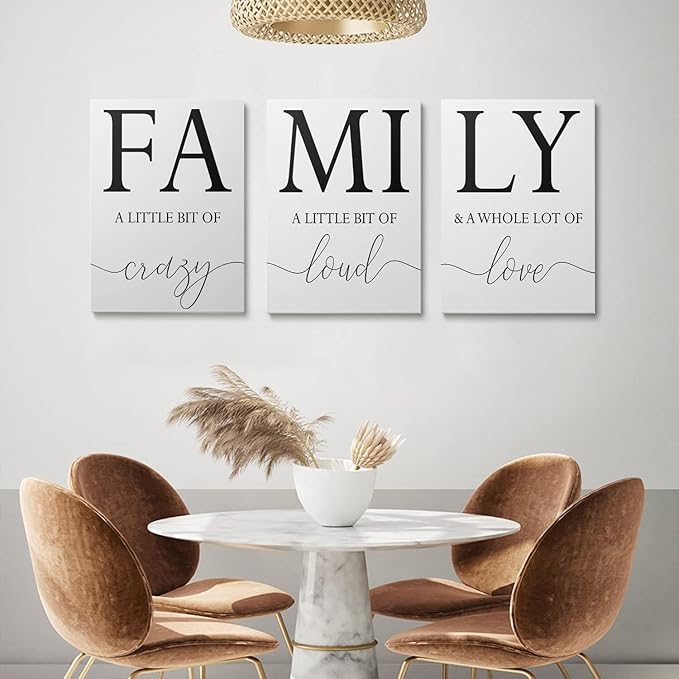 GUBIYU Home Family Wall Decor, Wall Art for Living Room Set of 3 Inspirational Canvas Prints Black and White Framed Canvas Art Paintings Wood Wall Decoration for Dining Room Bedroom Home Decor 16"x24"