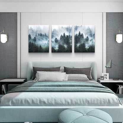 Lapremoly Trees Landscape Pictures Wall Decorations For Living Room Canvas Wall Art For Bedroom Modern Office Wall Decor Foggy Forest Wall Painting Artwork Ready To Hang Room Home Decor 3 Piece