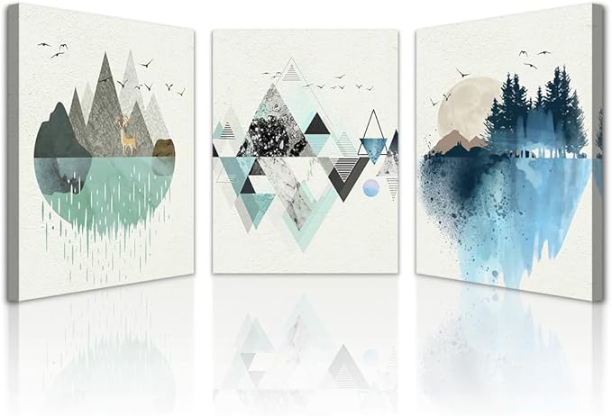 Lapremoly Canvas Wall Decoration For Living Room Bedroom Framed Art Abstract Geometry Mountain Artworks Pictures Office Inspiration Wall Decor Ready To Hang Wall Art Prints 3 Pieces