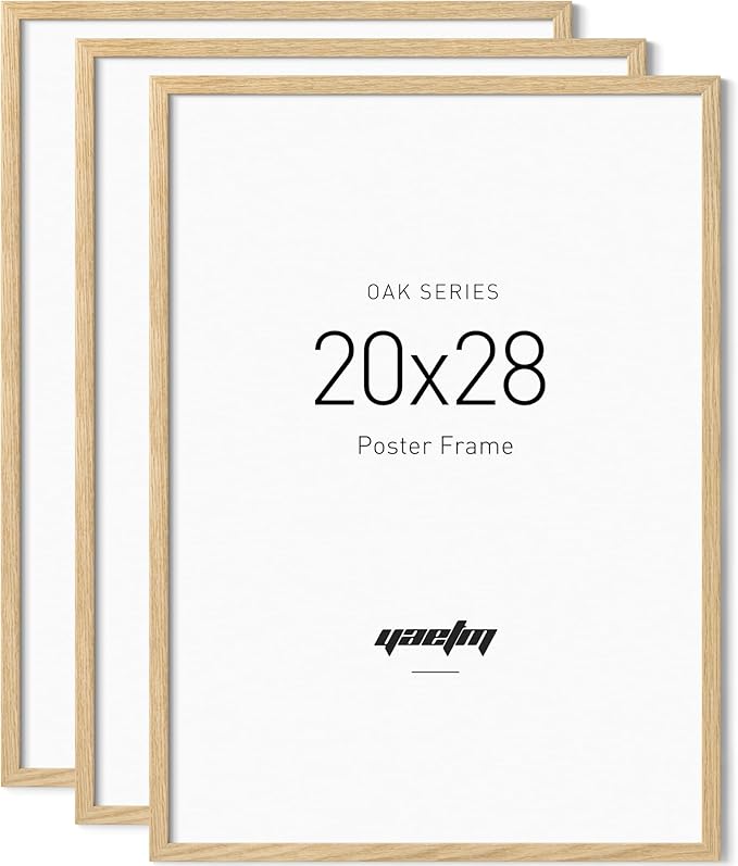 Yaetm Minimalist 20x28 Oak Wood Frame for Poster, Natural Solid Wood 20x28 Picture Frame Set of 3, Lightweight, Wall Decor for Office, Gallery & Home (3 Pack, Oak)