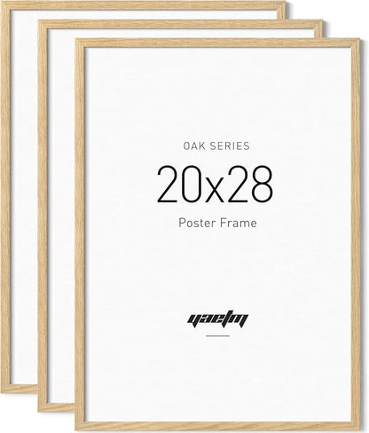 Yaetm Minimalist 20x28 Oak Wood Frame for Poster, Natural Solid Wood 20x28 Picture Frame Set of 3, Lightweight, Wall Decor for Office, Gallery & Home (3 Pack, Oak)
