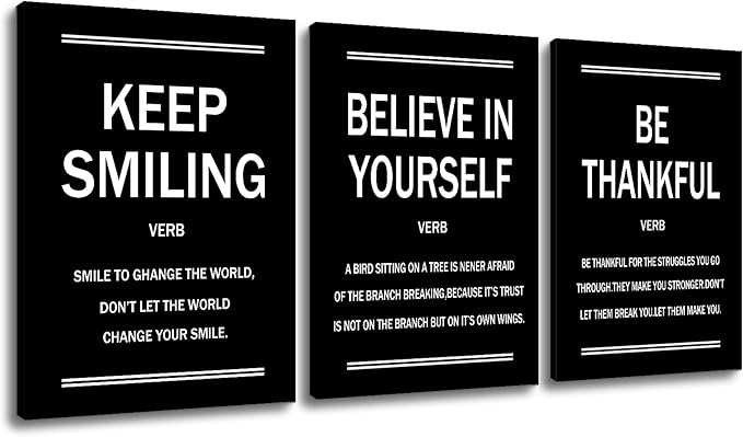 PJQART Modern Motivational Canvas Wall Art Positive Affirmation Quotes 3 Piece Picture Print Inspirational Poster Painting Wall Decor Artwork for Home Teens Room Office Ready to Hang [60''W x 28''H]
