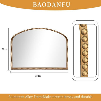 BAODANFU Vanity Mirror for Bedroom, 35" x 28" Large Arch Vintage Gold Wall Mirror, Beaded Frame Decorative Accent Mirrors for Washroom, Living Room, Entryway, Bathroom, Fireplace