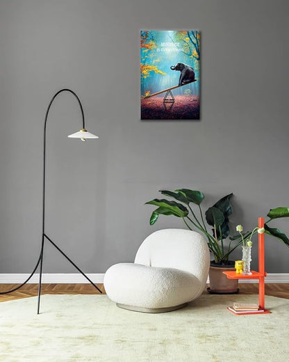 Elephant Wall Art Mindset Motivation Office Wall Canvas Animals Poster Framed Artwork for Office Living room Ready to Hang (20x30 inch)