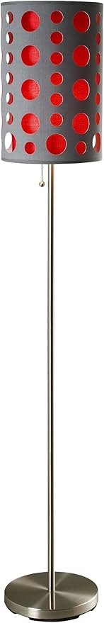 ORE International 9300F-GY-RD Modern Retro Floor Lamp, Grey/Red, 66 Inches