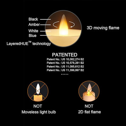 Flameless Taper Candles Flickering with Remote and Timer, 3D Moving Flame Taper Candle Battery Operated to 400 Hours, 9 Inch Window Candles, (White)
