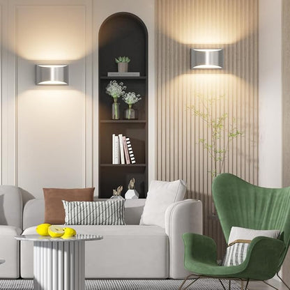 Aipsun Nickel Modern LED Wall Sconce Hardwired Indoor Wall Lights Set of 2 Up and Down Wall Mount Light for Living Room Bedroom Hallway Corridor Conservatory Warm White 3000K(with G9 Bulbs)