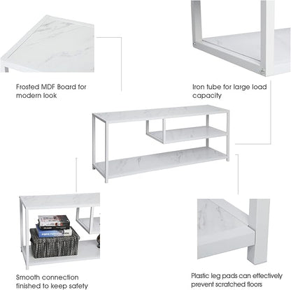 Function Home TV Stand for TVs up to 55 Inch, 3 Tier Entertainment Center, Media Console with Open Storage Shelves for Living Room Bedroom, 47” Modern TV Table with Wood Top White Metal Legs
