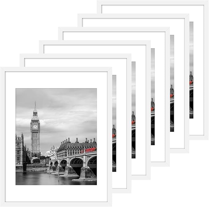 Fixwal 11x14 Picture Frame Set of 6 with Shatter Resistant Plastic Glass, Thin Border and Light Weight Photo Frames for Wall, Gift for Mother's Day, Father's Day, White