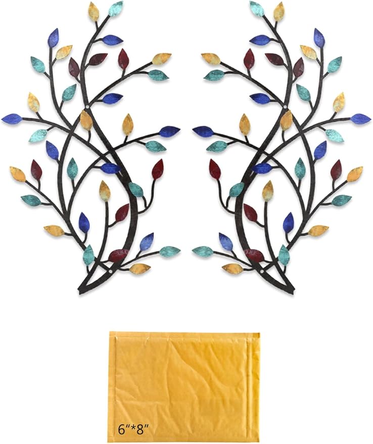 Meltset Metal Tree Leaf Wall Decor, Vine Olive Leaf Branch Wall Art, Wrought Iron Scroll Artwork, Decorative Wall Sculptures Above The Bed, Living Room, Hallway, Indoor and Outdoor（S/Blue）