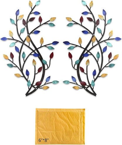 Meltset Metal Tree Leaf Wall Decor, Vine Olive Leaf Branch Wall Art, Wrought Iron Scroll Artwork, Decorative Wall Sculptures Above The Bed, Living Room, Hallway, Indoor and Outdoor（S/Blue）