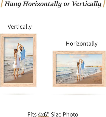 ATOBART 4x6 OAK Natural Wood Photo Frame,6 Pack Picture Frames Plexi Glass front Wall Hanging Gallery for Wall and Tabletop Display,set of 6