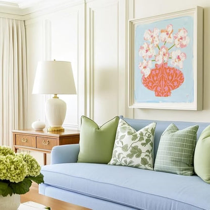 ZHBJSM Floral Vase Soft Tone Wall Art Boho Chic Watercolor Print Pink Orange Light Blue Flower Decor Bedroom Living Room Bathroom Stylish Home Accent 12x16 Inch Unframed