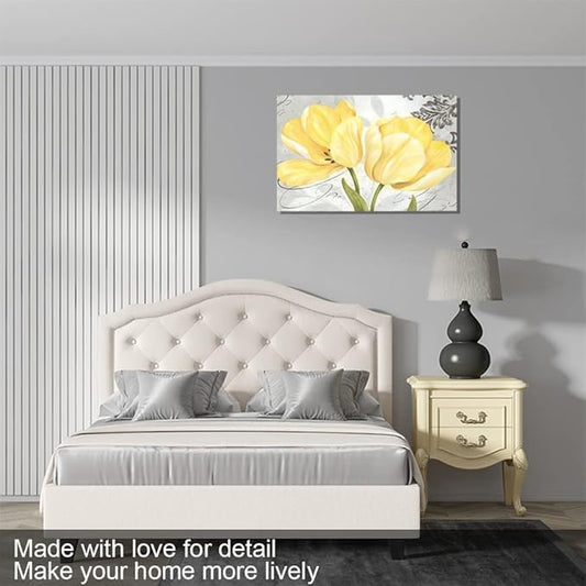 Bathroom Wall Art Flowers for Bedroom Living Room Office Abstract Print Canvas Home Decor Decals Pictures Poster Painting Yellow Framed Ready to Hang(28''H x 44''W)