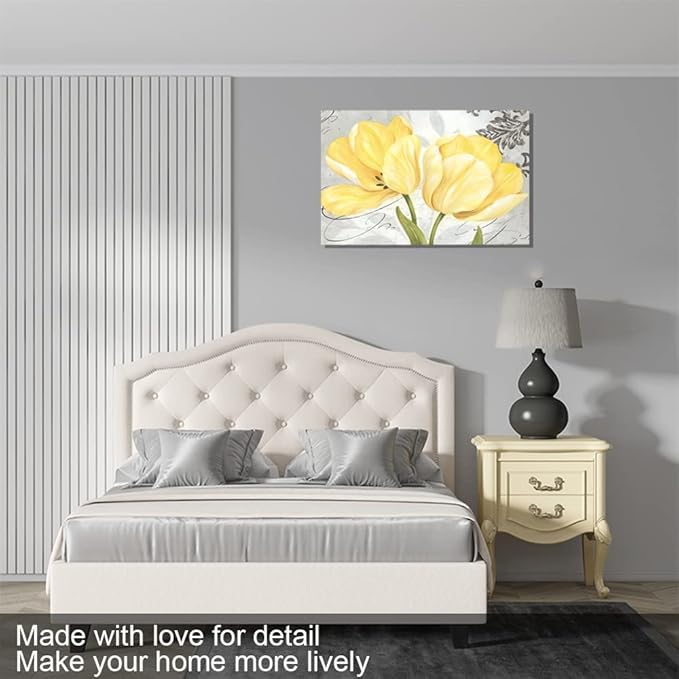 Bathroom Wall Art Flowers Abstract Print Canvas Home Decor Decals Pictures Poster for Bedroom Living Room Office Painting Yellow Framed Ready to Hang(18''H x 24''W)
