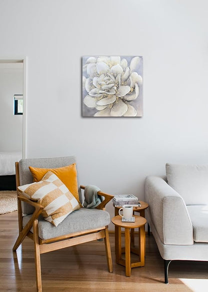 Waowumar Flowers Canvas Wall Art Gray and Gold Magnolia Pictures Contemporary Floral Textured Painting for Bedroom Living Room Decor