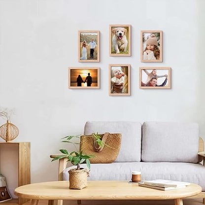 ATOBART 4x6 Picture Frame, OAK Wood Photo Frame with Perspex Glass for Vertical or Horizontal Tabletop Wall Display for Photos, Paintings, Posters, Artwork, Birthday Christmas Gift, Set of 6