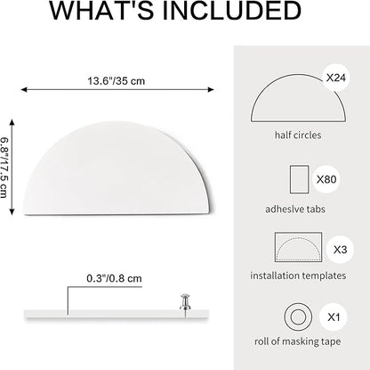 Half Circles 3D Wall Panels, Wall Decor Accents, Geometric Art, Large Wall Art, Landscape Home Decoration Modern and Minimalist For living Room,Bedroom, Office-24-Pack Panel Kit (White-24 PACK)