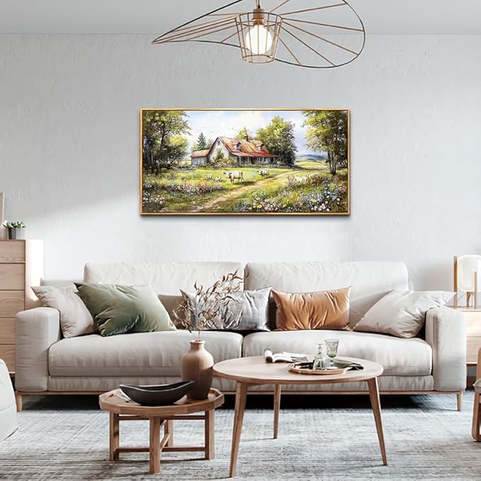 QIYILEXWART Wood Framed Canvas Wall Art For Living Room Wall Decor For Bedroom Office Wall Decoration Forest Lodge Painting Farmhouse Watercolour Pictures Artwork Room Aesthetic Home Decor