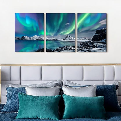 Lapremoly Farmhouse Wall Decor - Canvas Wall Art for Living Room, Bedroom & Office - Aurora Scenery Landscape Wall Pictures - Ready to Hang - 12x16 - 3 Piece Set