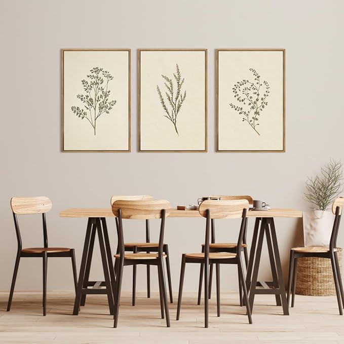 ANHUIB Neutral Beige Floral Canvas Wall Art Large Cream Botanical Wall Decor Vintage Minimalist Modern Paintings 16x24 Inch Set of 3 for Living Room Dining Room Bedroom