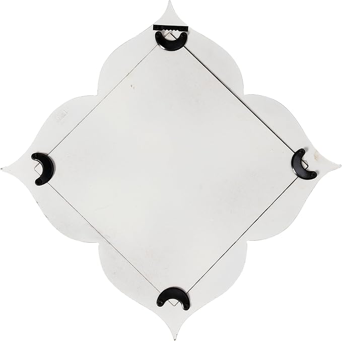 Hanging Antique Small Wall Mirrors Decorative 9.6 inch, Distressed White Sculpted Wood Mirror Farmhouse Home Decor, Shabby Chic Lucky Four-Leaf Clover Mirror Wall Decor for Living Room
