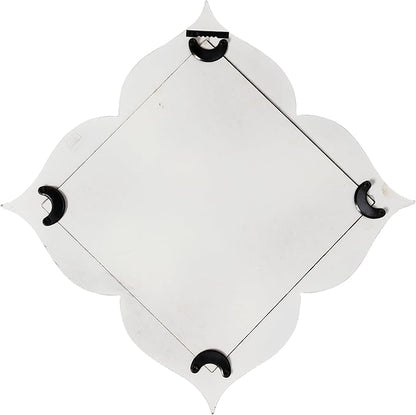 Hanging Antique Small Wall Mirrors Decorative 9.6 inch, Distressed White Sculpted Wood Mirror Farmhouse Home Decor, Shabby Chic Lucky Four-Leaf Clover Mirror Wall Decor for Living Room