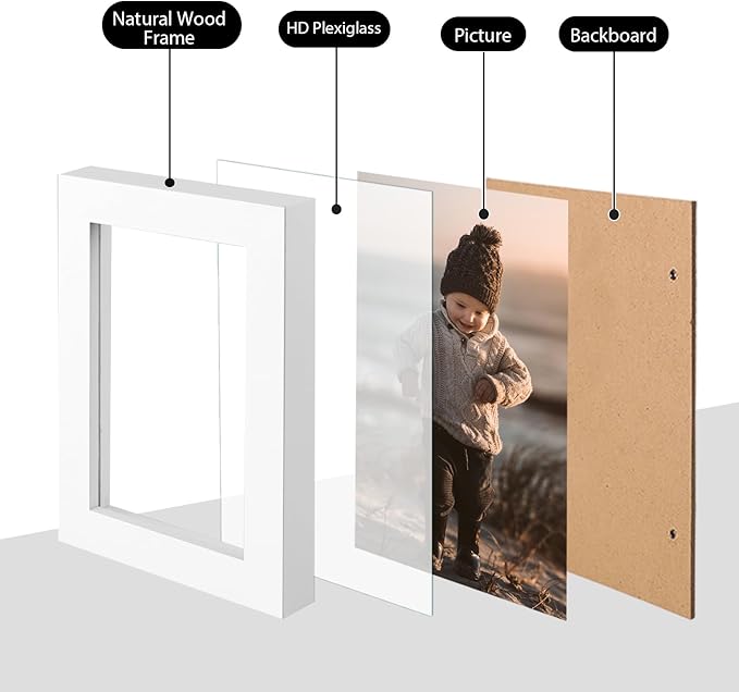 KINLINK 3.5x5 Picture Frame White, Solid Wood Frames with Plexiglass for Table Top and Wall Mounting, Photo Frames for Horizontal or Vertical Display, 4 Pack