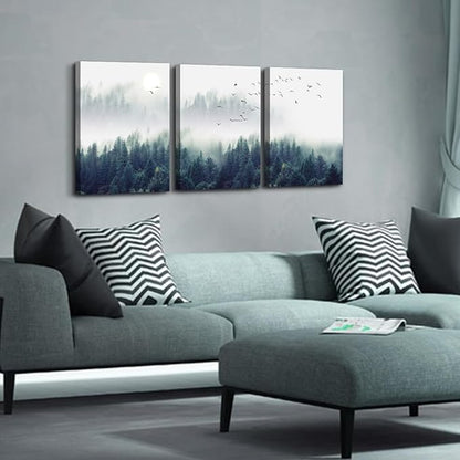 Lapremoly Canvas Wall Art For Living Room Large Wall Decor For Office Bedroom Wall Decorations Foggy Forest Landscape Paintings Stretched And Framed Ready To Hang Pictures Modern Home Decor 3 Piece