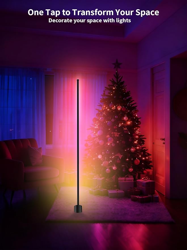 Tyute Corner Floor Lamp, RGB LED Lamp with Smart App and Remote Control Color Changing, Music Sync Ambience Lighting, Mood Lighting with 16 Million Colors for Bedroom Living Room Gaming Room