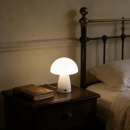 White Small Mushroom Lamp,3000K Warm Ambient Lighting Bedroom,Small Bauhaus Lamps for Nightstand,Mid Century Modern Table Lamp for Living Room Study Room Office