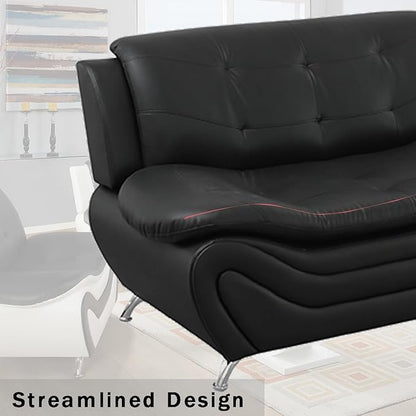 Leather Couches for Living Room, Living Room Couch Set, Sofa for Bedroom, Apartment, Living Room Furniture Sets (a-Leather Black, Sofa+Loveseat+Chair)