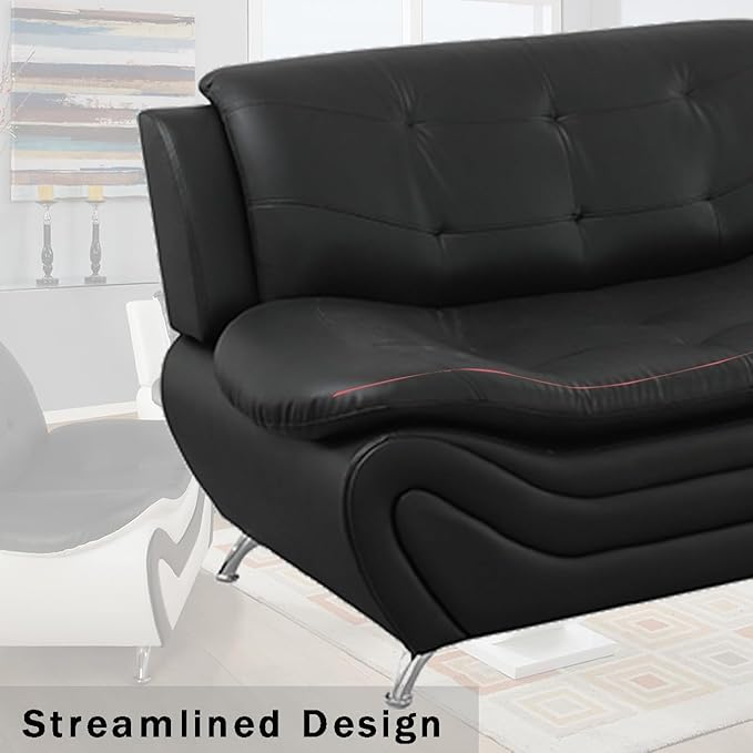 Leather Couches for Living Room, Living Room Couch Set, Sofa for Bedroom, Apartment, Living Room Furniture Sets (a-Leather Black, Loveseat)