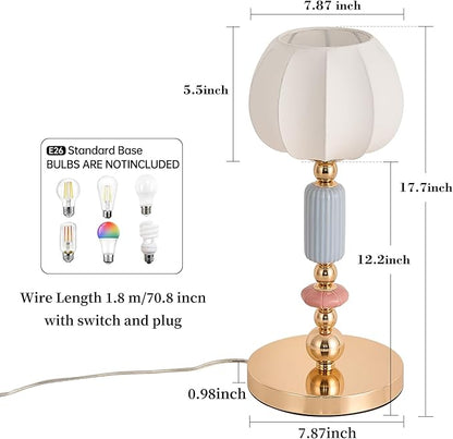 Modern Imitated Silk Table Lamp Plug in Metal Base Desk Light with Plug Cord Switch for Bedroom Bedside Living Room