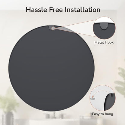 USHOWER Bathroom Mirrors for Over Sink, 42 Inch Circle Mirror with Metal Frame, Black Wall Mirror for Vanity, Entryway, Living Room, Hallway and Bedroom Decor