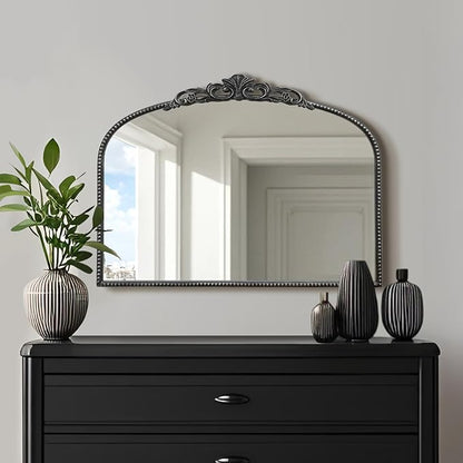 Micasso Vintage Wall Black Mirror: 32"x24" French Baroque Antique Mirror - Traditional Ornate Decorative Arched for Wall/Bathroom/Entryway/Fireplace/Hallway - Home Decor for Living Room
