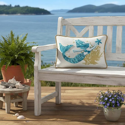 Comfy Hour Under The Sea Collection Ocean Mermaid Starfish Coral Coastal Accent Throw Pillow Cushion for Marine Animal Lovers, Polyester
