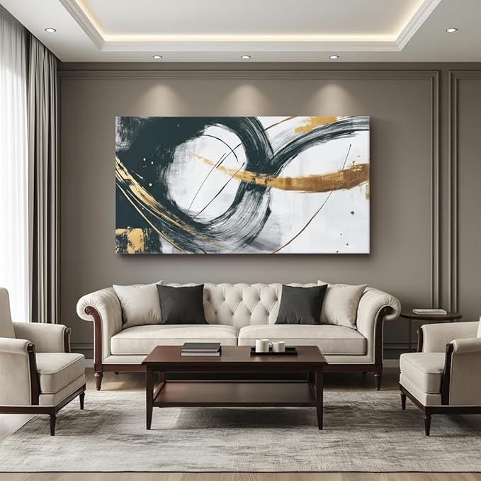Iallbin Abstract Canvas Wall Art, Large Wall Art for Living Room, for Wall Modern Paintings Wall Decor Living Room (Abstract, Black and Grey, 58L x 29W)