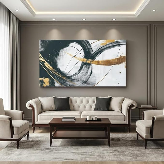 Iallbin Abstract Canvas Wall Art, Large Wall Art for Living Room, for Wall Modern Paintings Wall Decor Living Room (Abstract, Black and Grey, 58L x 29W)
