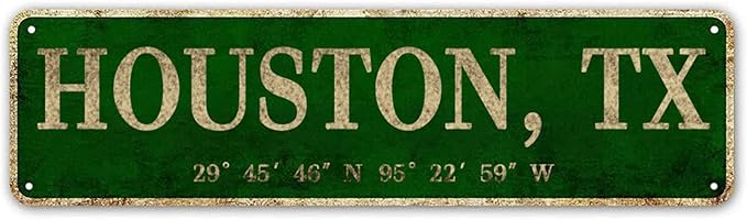 LINStore Houston, TX City Sign Vintage Metal Wall Art Office/Home/Classroom Decor 4” x 16”