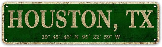 LINStore Houston, TX City Sign Vintage Metal Wall Art Office/Home/Classroom Decor 4” x 16”