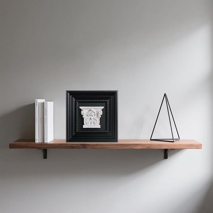 Elegant Black Framed Plaster Wall Art — 3D White Plaster Architectural Accent in Classic Frame, Small Decorative Shelf & Wall Decor for Living Room, Office, Entryway (8.7" x 8.7")